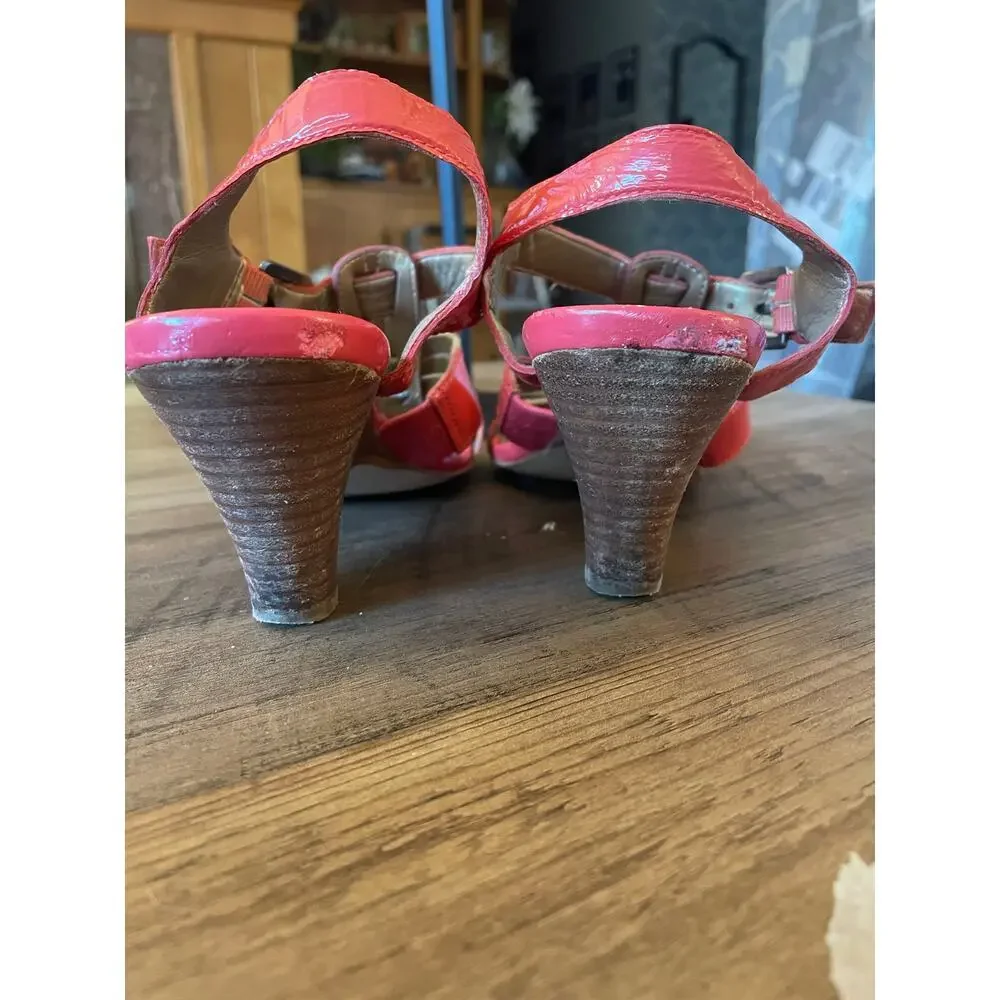 6/$25 Circa Joan & David Luxe Coral/Gold Kitten Heel Buckle Ankle Strappy Heels